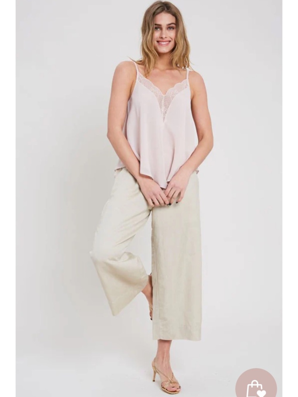 Light Pink Lace-Trim Cami Top Double Layered With Straps Size M